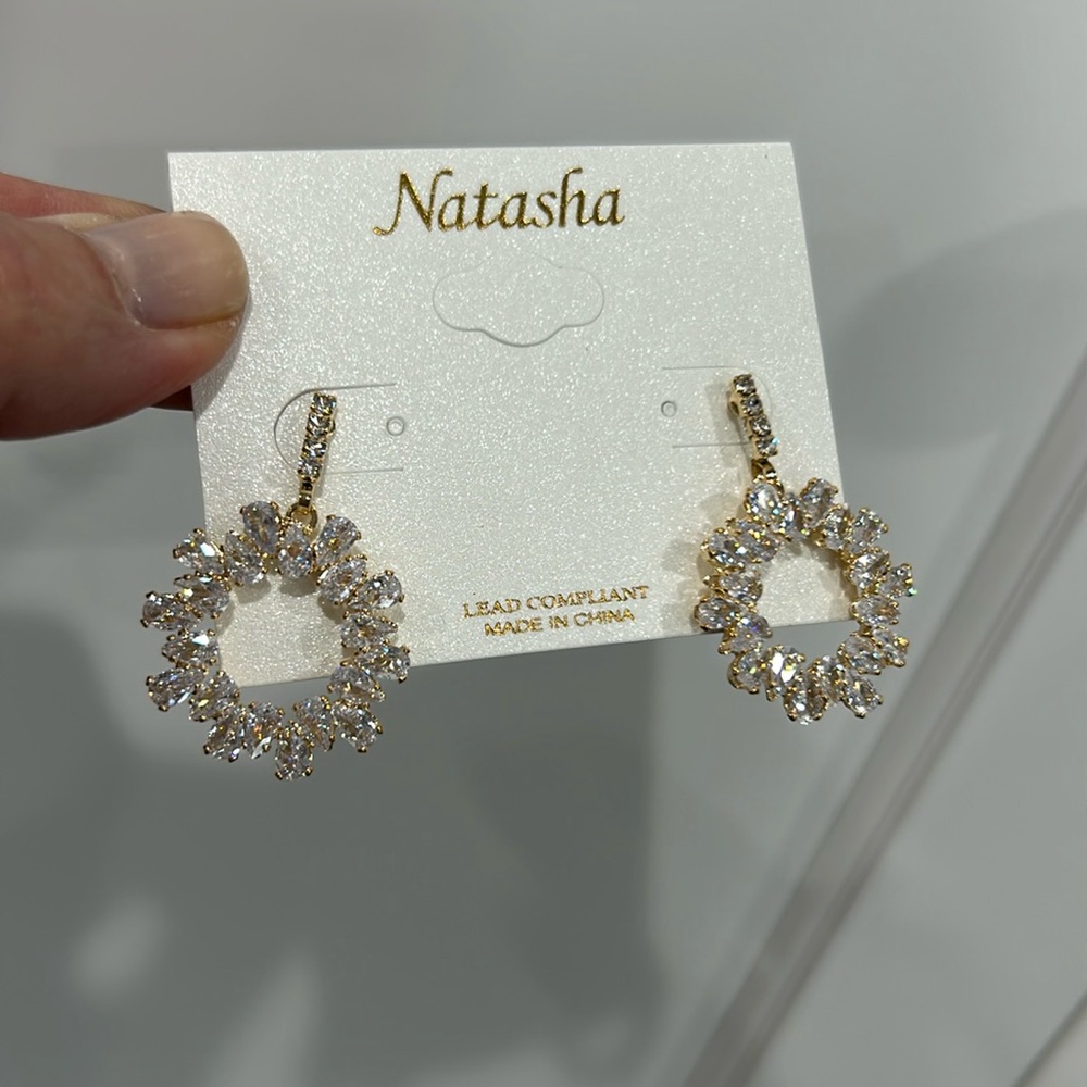 Natasha NWT CZ Open Hoops Earrings